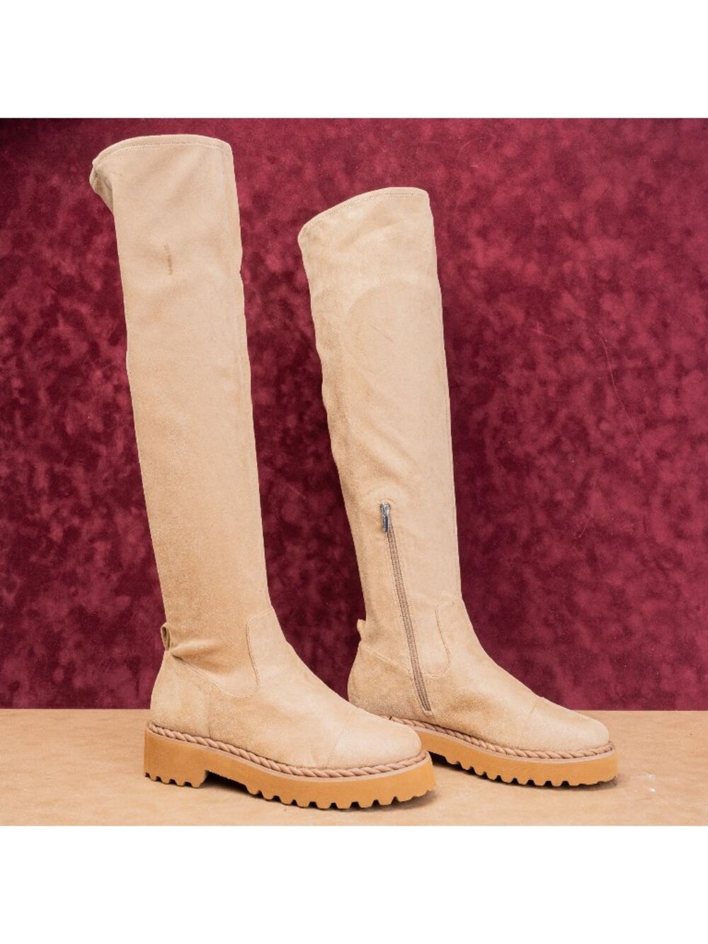 Vince Camuto Women Melleya Beige Fabric Party Festival OTK Lug Boots sz 11